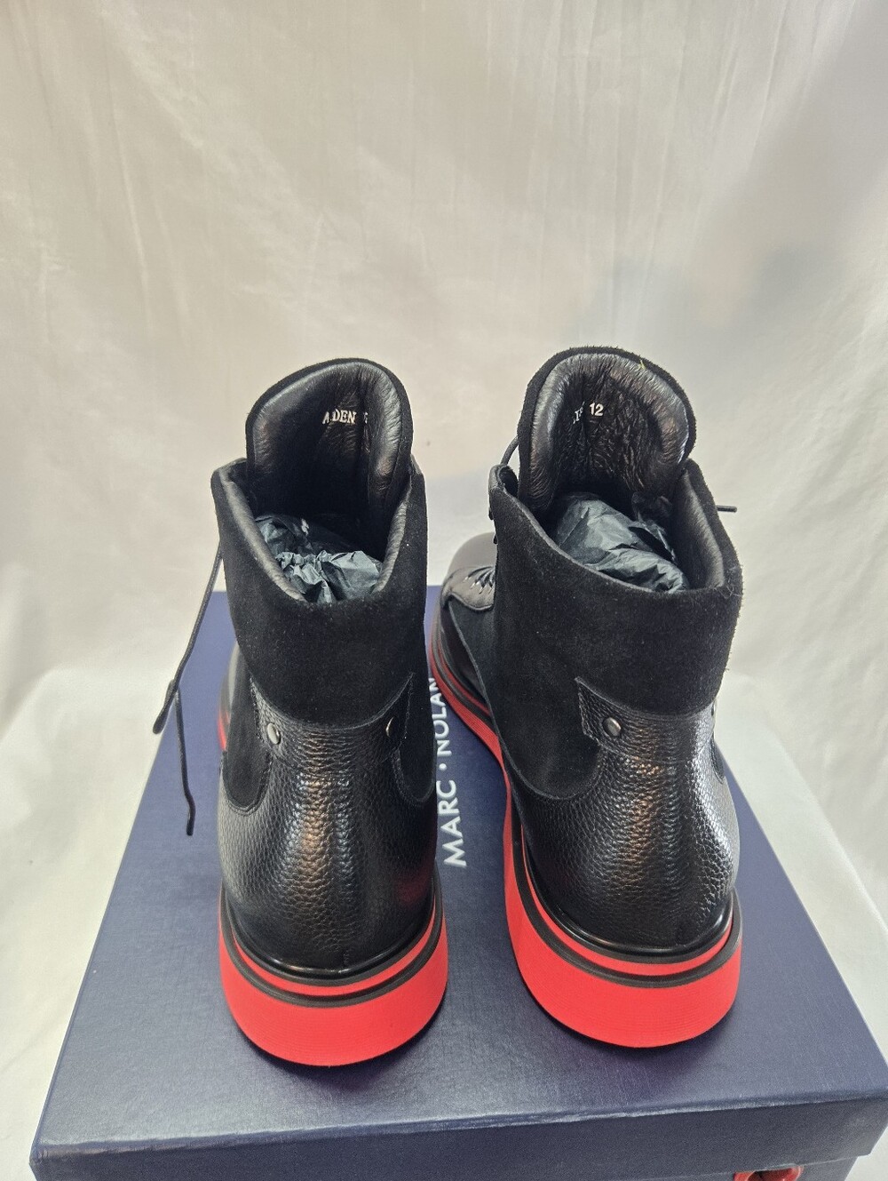 Marc Nolan Aiden Black Leather and Suede Combat Boots with Red Sole New - Picture 5 of 7
